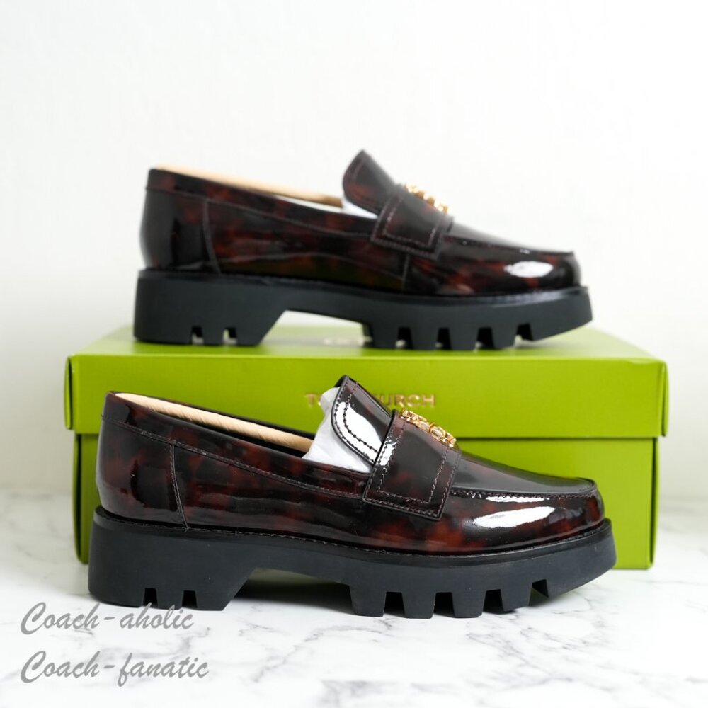 NIB Tory Burch Everly Leather Mini Chunky Loafer Flat Cambridge Shoes Size 7.5/8 - Picture 2 of 9